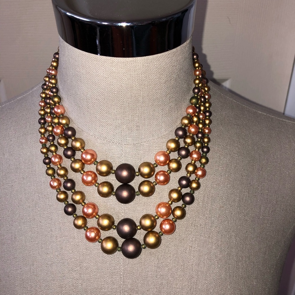 Vintage 4 Strand Multi Colored Graduated Beaded Choker Necklace with Extender